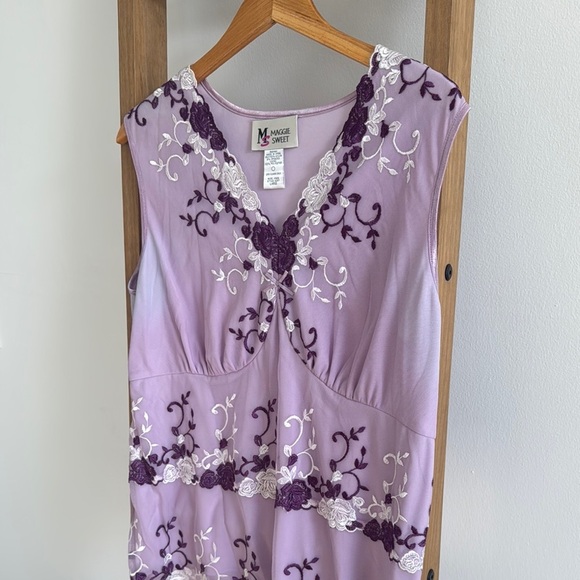 MAGGIE SWEET VINTAGE l Purple Lace Floral Embroidered Top Y2K LARGE - Picture 3 of 6